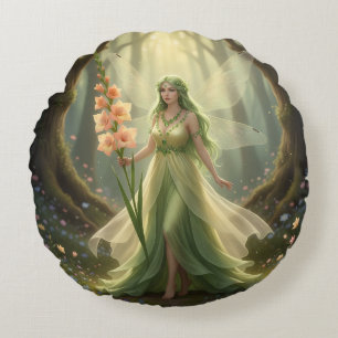Beautiful August Peridot Fairy Round Cushion