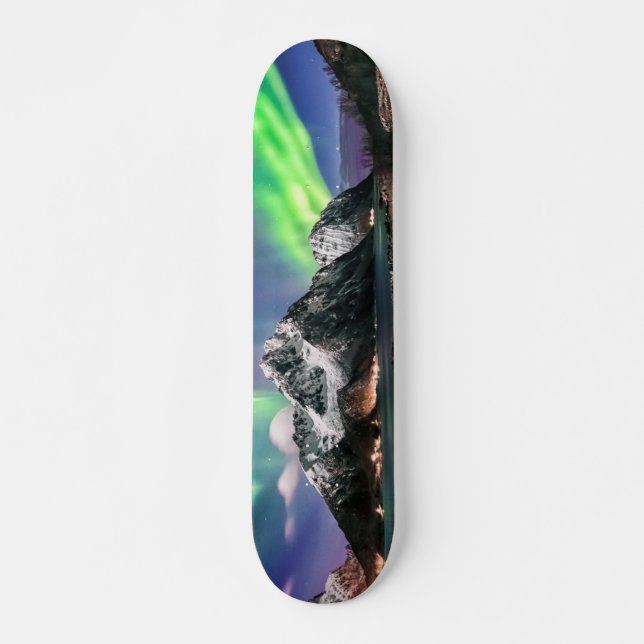 Beautiful Aurora Snow Mountain Skateboard (Front)
