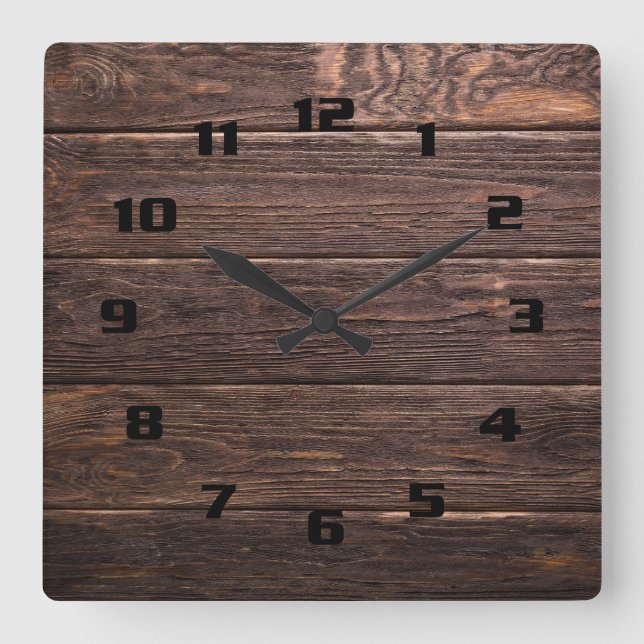 Beautiful authentic looking wood horizontal print square wall clock (Front)