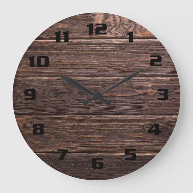 Beautiful Authentic Rustic Dark weathered wood Large Clock (Front)