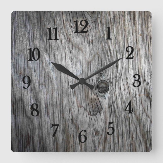 Beautiful authentic Rustic looking Reclaimed wood Square Wall Clock (Front)