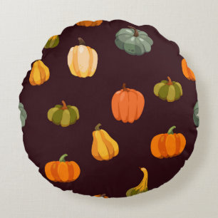 Beautiful autumn background with colorful pumpkins round cushion