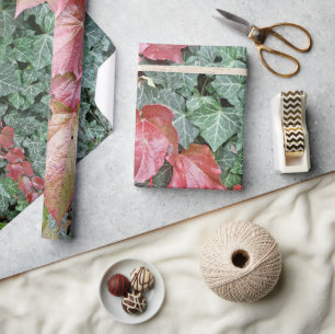 Beautiful autumn fall red green ivy leaves wrapping paper