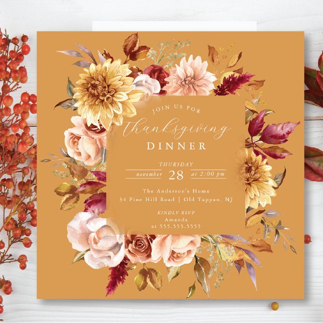 Beautiful Autumn Floral Wreath Thanksgiving Invitation (Creator Uploaded)