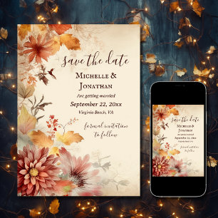Beautiful Autumn Flowers Fall Floral Wedding Save The Date