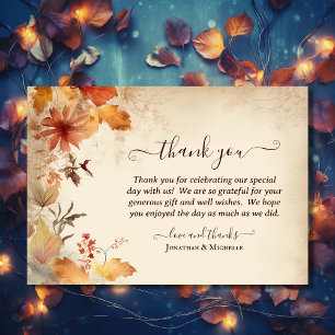 Beautiful Autumn Leaf Flower Fall Wedding Thank You Card