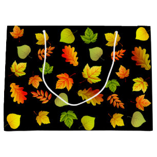 Beautiful Autumn Leaves on Black Large Gift Bag