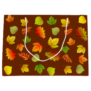 Beautiful Autumn Leaves on Brown Large Gift Bag