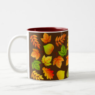 Beautiful Autumn Leaves on Brown Two-Tone Coffee Mug