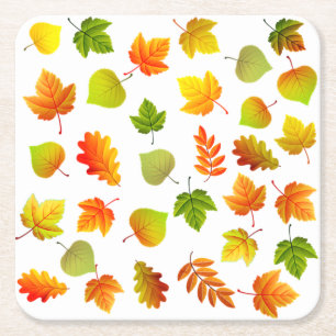 Beautiful Autumn Leaves on White Square Paper Coaster