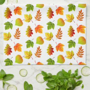 Beautiful Autumn Leaves on White Tea Towel