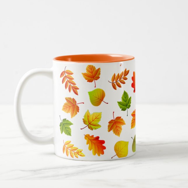 Beautiful Autumn Leaves on White Two-Tone Coffee Mug (Left)