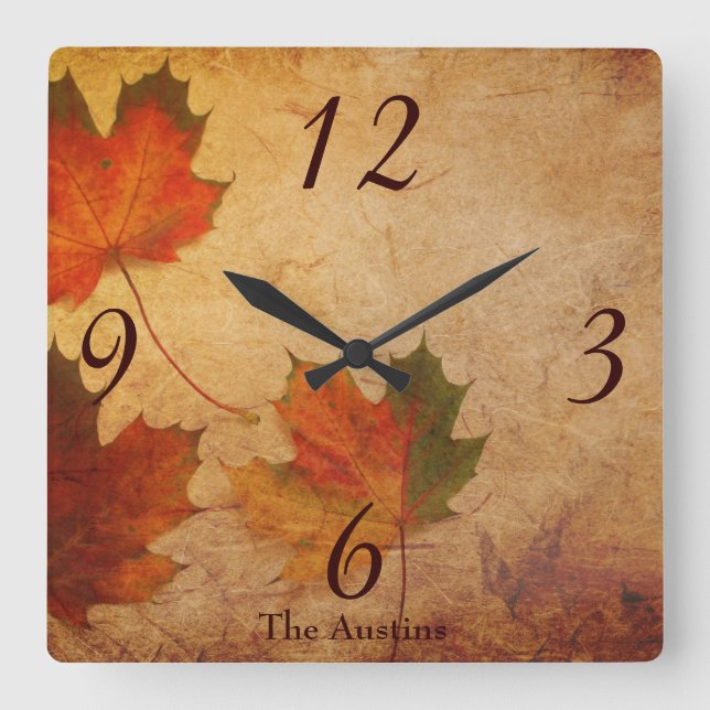 Beautiful Autumn Theme Square Wall Clock (Front)