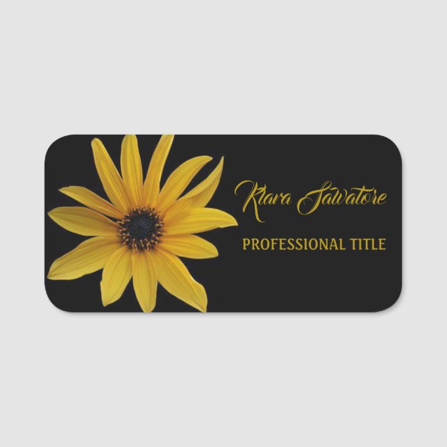 Beautiful Awesome Black Yellow Sunflower Name Tag (Front)