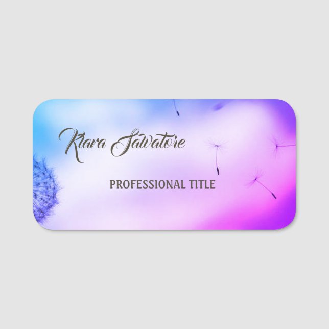 Beautiful Awesome Elegant Purple Dandelion Name Tag (Front)