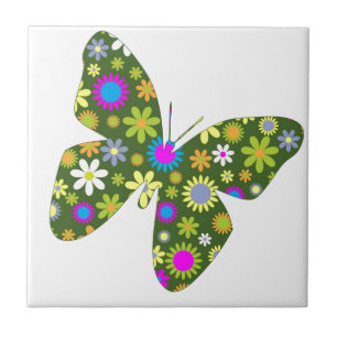 Beautiful Aziza Butterfly Wing Whimsy Blossoms Ceramic Tile
