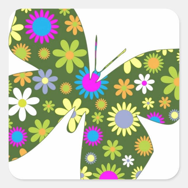 Beautiful Aziza Butterfly Wing Whimsy Blossoms Square Sticker (Front)