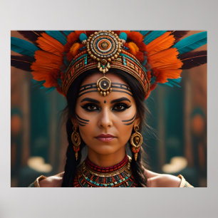 Beautiful Aztec woman portrait Poster