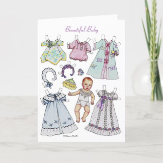 Beautiful Baby Birthday Paper Doll Greeting Card