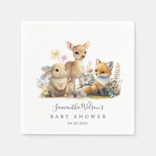 Beautiful Baby Bunny Deer Fox Floral Baby Shower Napkin