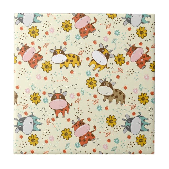 Beautiful Baby Cow Pattern Ceramic Tile (Front)