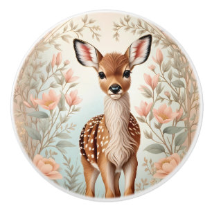 Beautiful Baby Deer Soft Pastel Foliage  Ceramic Knob