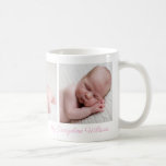 Beautiful Baby Girl Photo Pretty Pink Script Name Coffee Mug<br><div class="desc">A pretty baby photo mug with your little girl's name in beautiful pink cursive typography below your sweet newborn girl photograph collage. Customise this keepsake gift with your favourite 3 pictures of your new infant.</div>