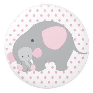 Beautiful Baby Girl Pink Elephant Ceramic Knob