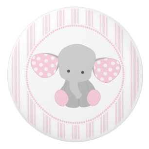Beautiful Baby Girl Pink Elephant Ceramic Knob