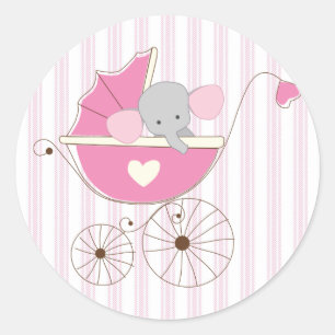 Beautiful Baby Girl Pink Elephant Classic Round Sticker