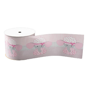 Beautiful Baby Girl Pink Elephant Grosgrain Ribbon
