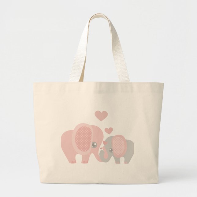 Beautiful Baby Girl Pink Elephant Large Tote Bag (Front)