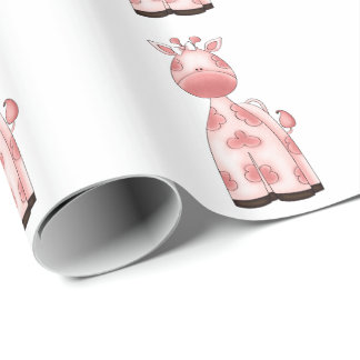Beautiful Baby Girl Pink Giraffe Wrapping Paper