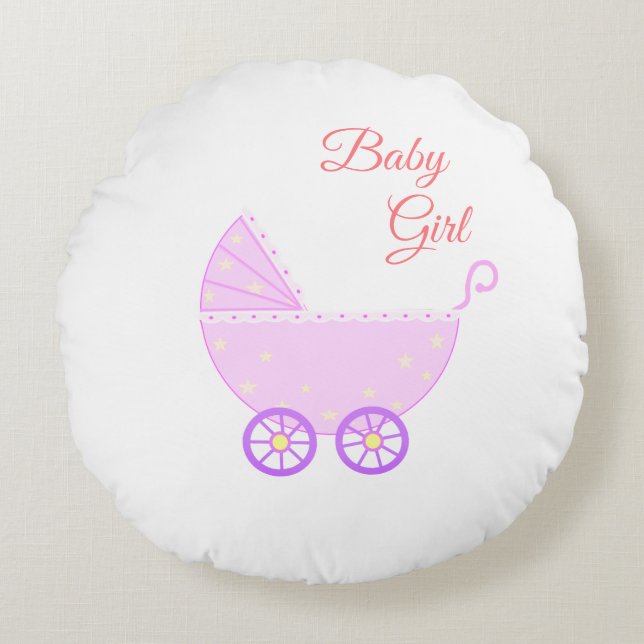 Beautiful Baby Girl Stroller on White Round Cushion (Front)