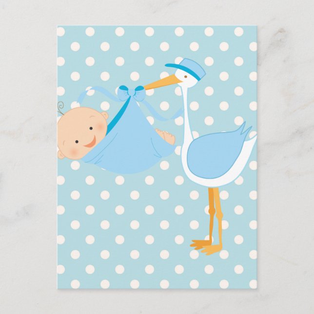 Beautiful Baby It's A Boy Stork Announcement Postcard (Front)