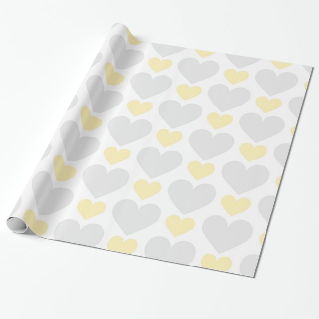 Beautiful Baby Neutral Heart Pattern Wrapping Paper (Unrolled)