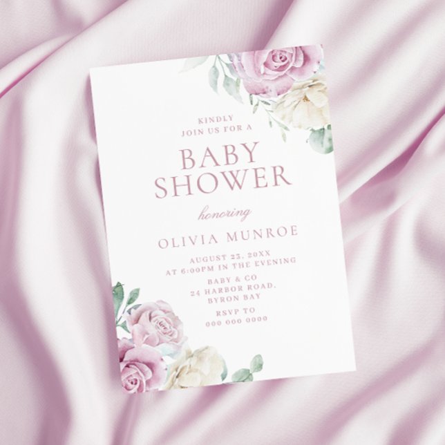 Beautiful Baby Pink Floral Baby Shower Invitation (Creator Uploaded)