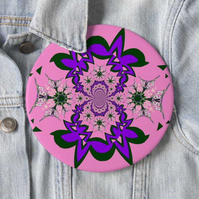 Beautiful Baby Pink Floral Purple Shade Motif Art  6 Cm Round Badge (In Situ)