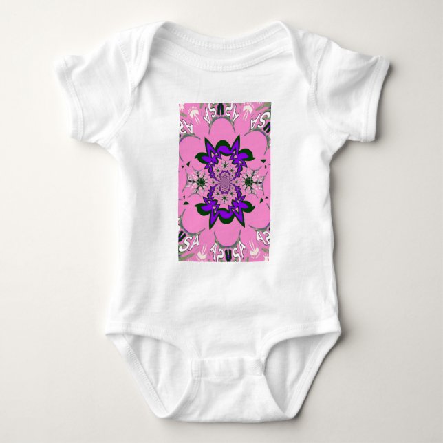 Beautiful Baby Pink Floral Purple Shade Motif Art  Baby Bodysuit (Front)