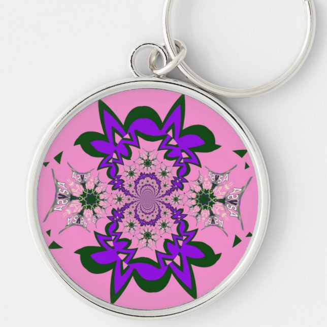 Beautiful Baby Pink Floral Purple Shade Motif Art  Key Ring (Front)