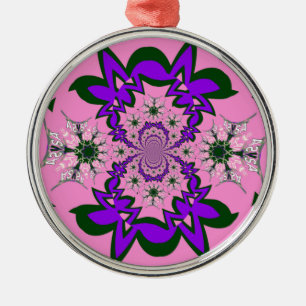 Beautiful Baby Pink Floral Purple Shade Motif Art Metal Ornament