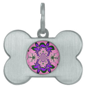 Beautiful Baby Pink Floral Purple Shade Motif Art Pet Name Tag