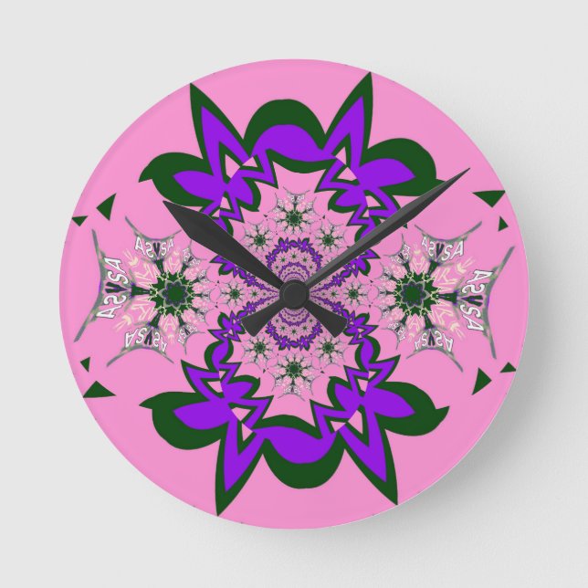 Beautiful Baby Pink Floral Purple Shade Motif Art  Round Clock (Front)