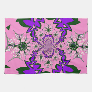 Beautiful Baby Pink Floral Purple Shade Motif Art  Tea Towel