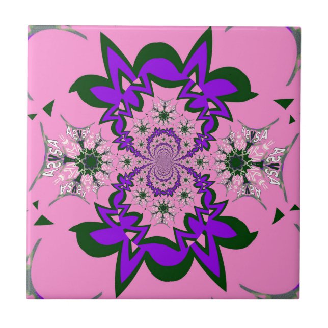 Beautiful Baby Pink Floral Purple Shade Motif Art  Tile (Front)
