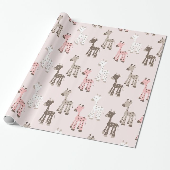 Beautiful Baby Pink Giraffe Wrapping Paper (Unrolled)
