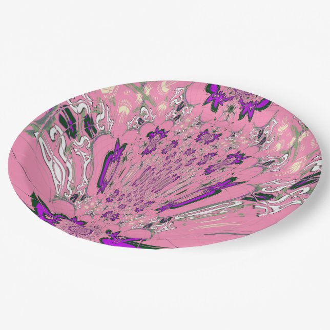 Beautiful Baby Pink Purple Monogram Paper Plates (Angled)