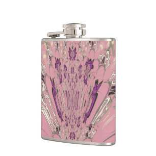 Beautiful baby pink purple shade motif monogram hip flask