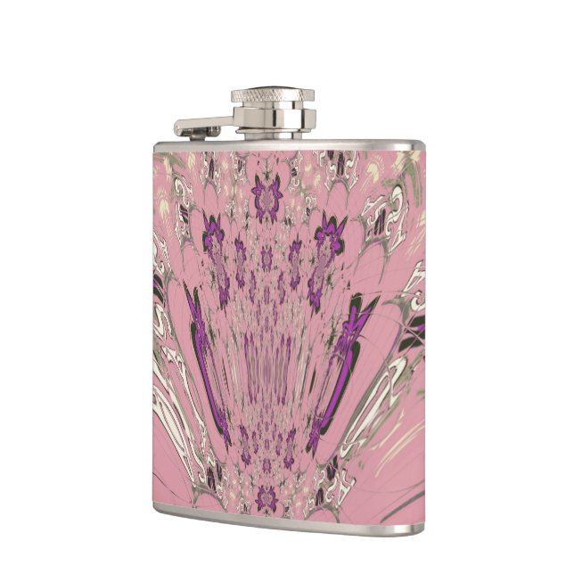 Beautiful baby pink  purple shade motif monogram hip flask (Left)
