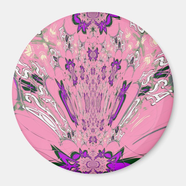 Beautiful baby pink  purple shade motif monogram magnet (Front)
